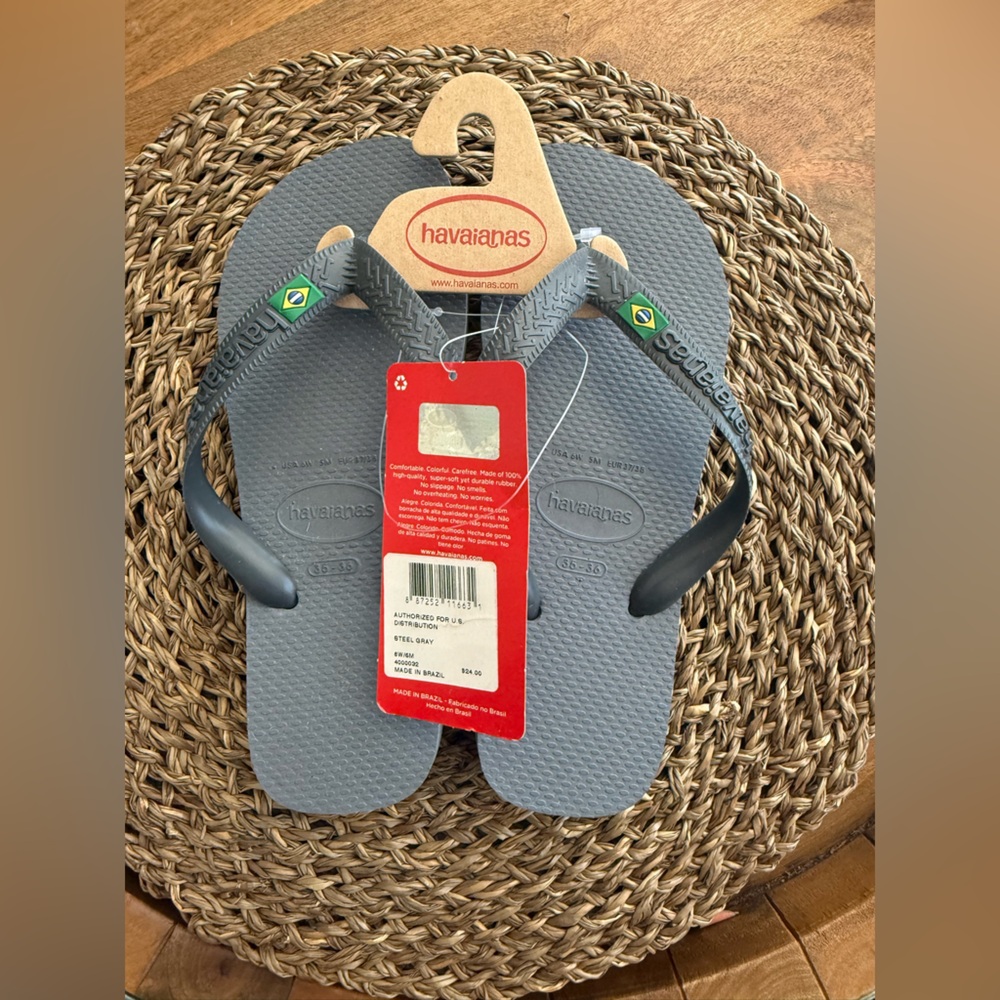 NWT Havaianas Charcoal Flip Flops US W6 M5. EUR 35/36